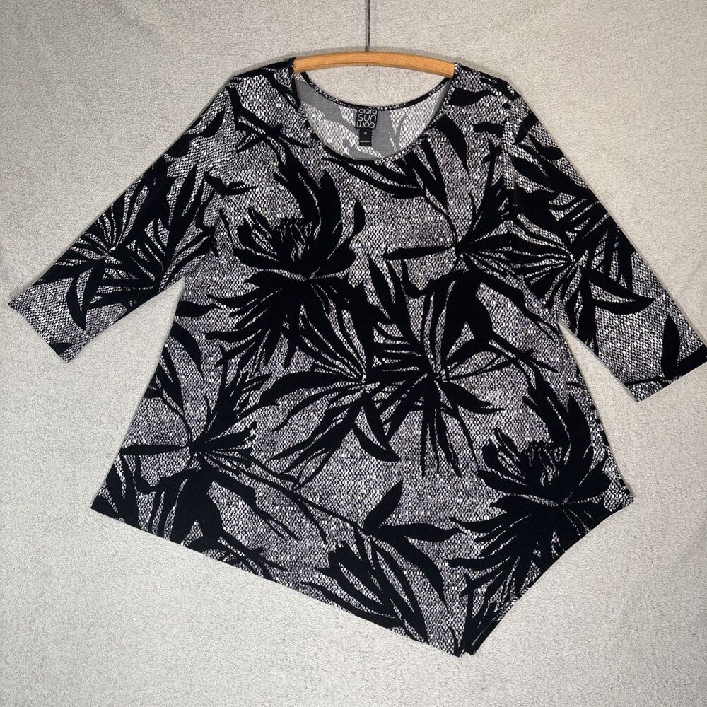 Clara Sun Woo Black & White Floral Asymmetric Tunic